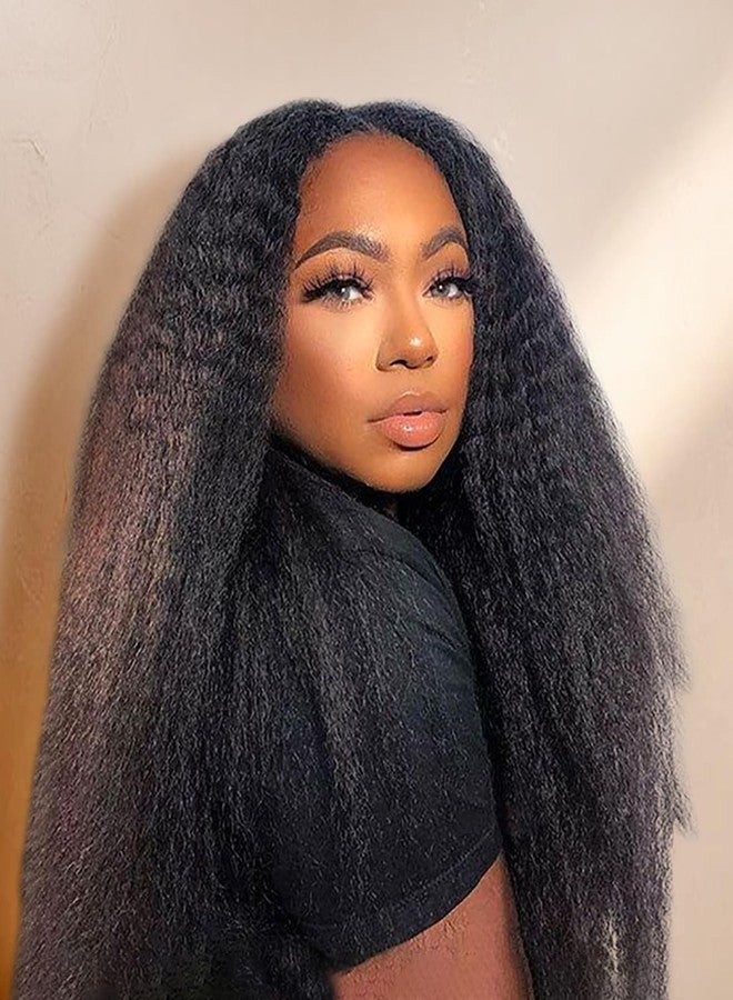 MENTOR Kinky Straight Half Wig Human Hair Wear and Go Half Wigs with Drawstring Yaki Straight Glueless Wig 3 In 1 Flip Over Headband Wig for Women 200% Density 16 inch - Image 1